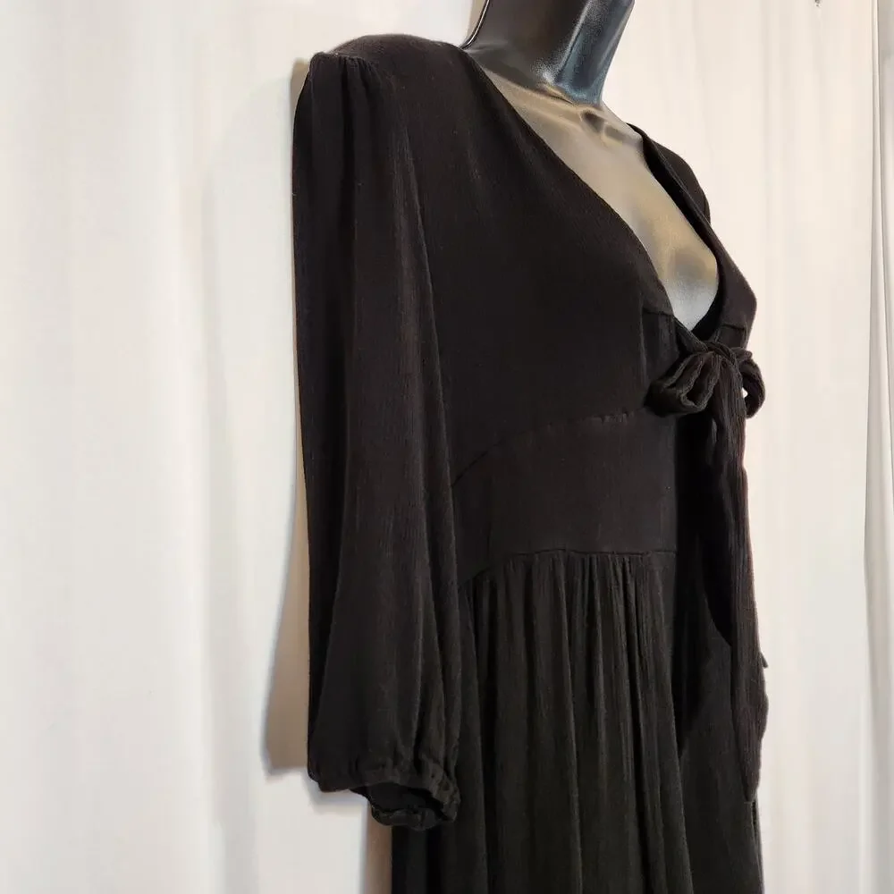 PINK LILY Black Tie Front Ribbed Duster Romper Goth Witchy Witch Womens Large L
